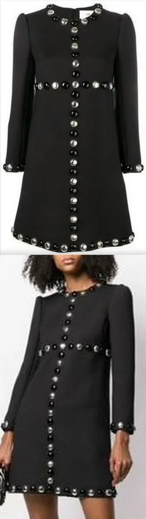 A-line Wool Studded Dress - Black or White
