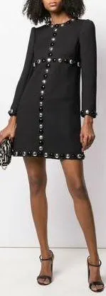 A-line Wool Studded Dress - Black or White