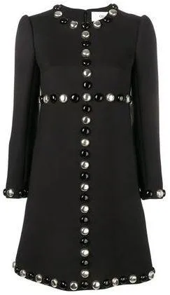 A-line Wool Studded Dress - Black or White