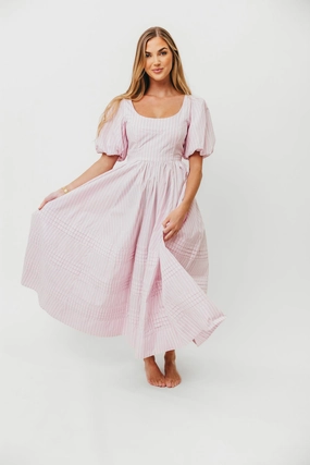 Abby 100% Cotton Midi Dress in Pink *Final-Sale* Abby 100% Cotton Midi Dress in Pink *Final-Sale*