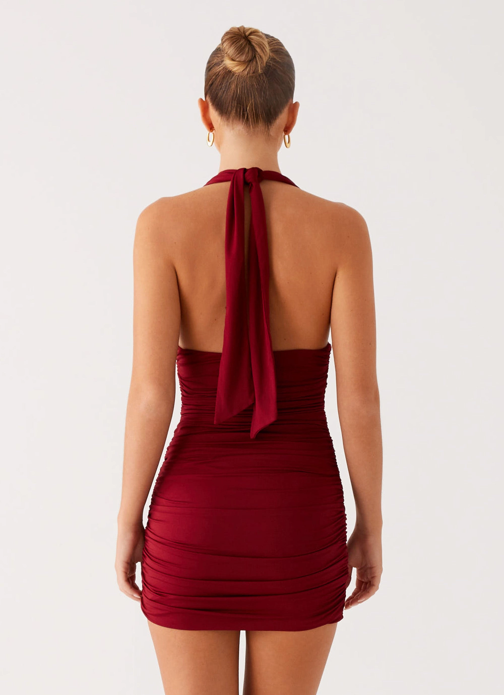 Abelia Halter Mini Dress - Maroon