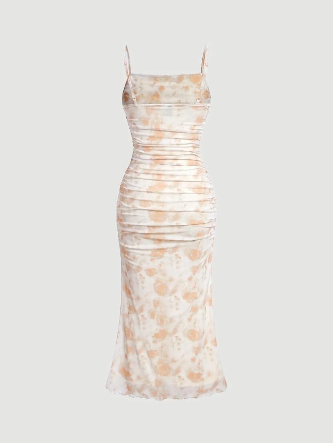 ACOSAP Women's Floral Ruched Bodycon Midi Dress Sleeveless Mesh Fishtail Slip Dresses