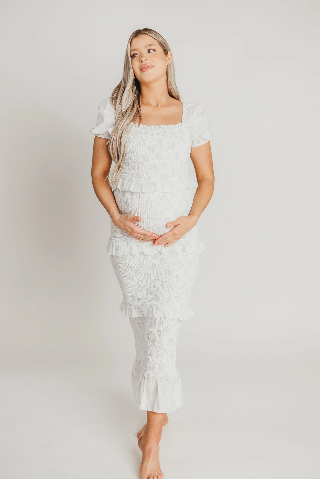 Ada Smocked Dress in Blue Floral- Bump Friendly & Inclusive Sizing (S-3XL) *Final-Sale*