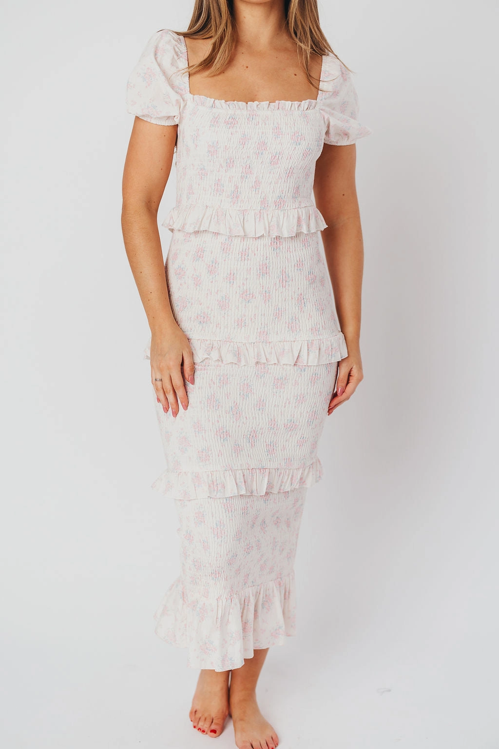 Ada Smocked Dress in Pink Floral- Bump Friendly & Inclusive Sizing (S-3XL) *Final-Sale*