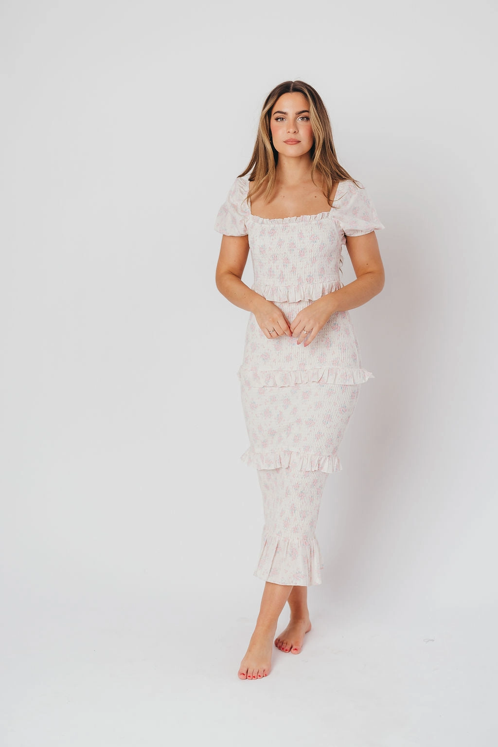 Ada Smocked Dress in Pink Floral- Bump Friendly & Inclusive Sizing (S-3XL) *Final-Sale*