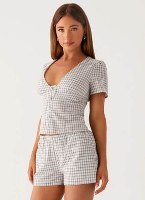Adalina Button Up Top - Grey Check Adalina Button Up Top - Grey Check