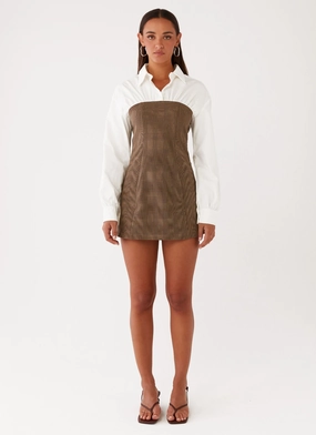 Adelaide Shirt Mini Dress - Brown Adelaide Shirt Mini Dress - Brown