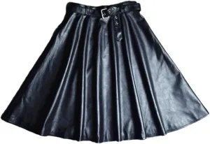 Adhdyuud Women Solid A-Line Leather Skirt Short Casual A-Line Skirt High Waisted Large Swing Skirts