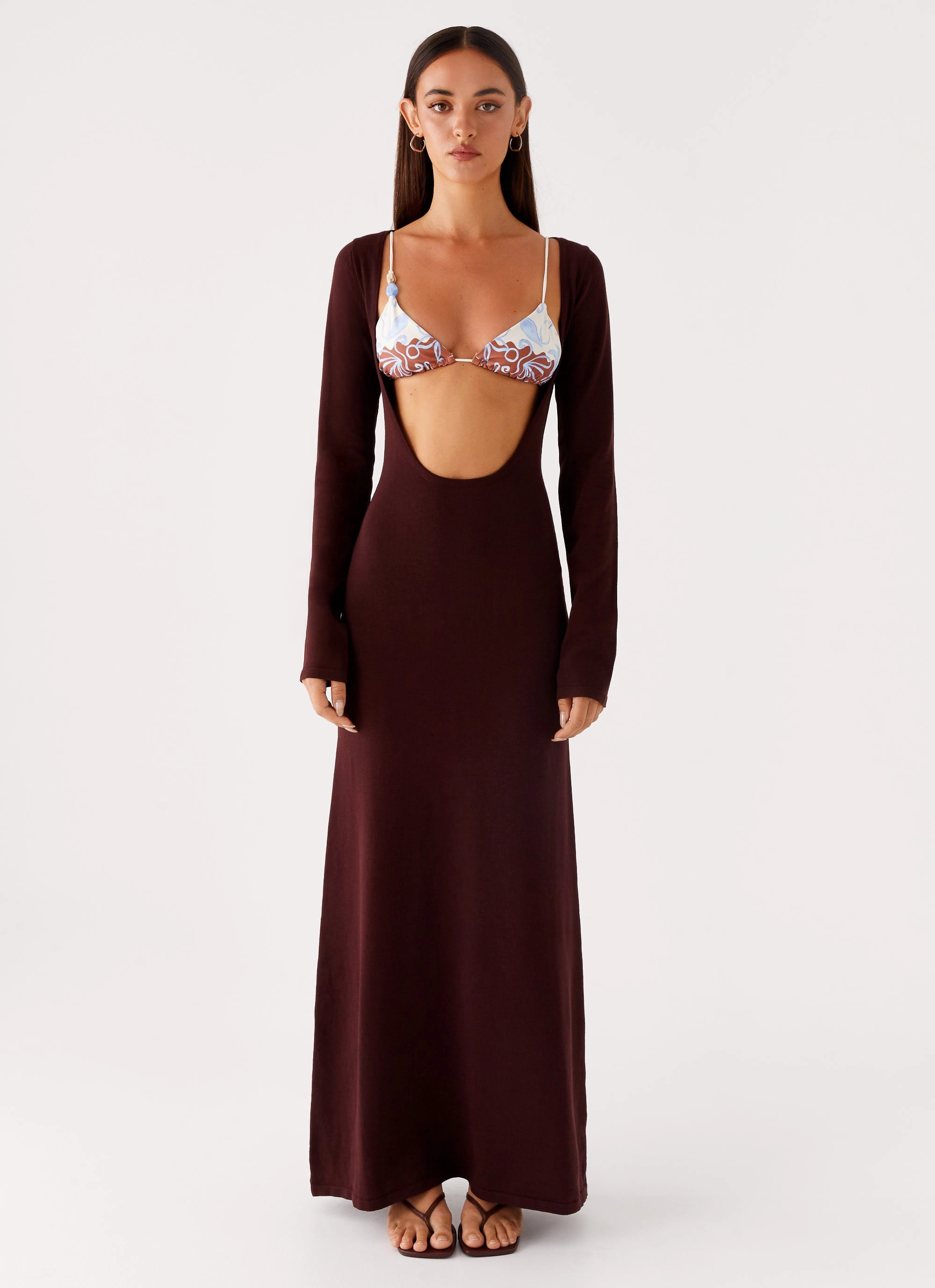 Adora Long Sleeve Knit Maxi Dress - Chocolate