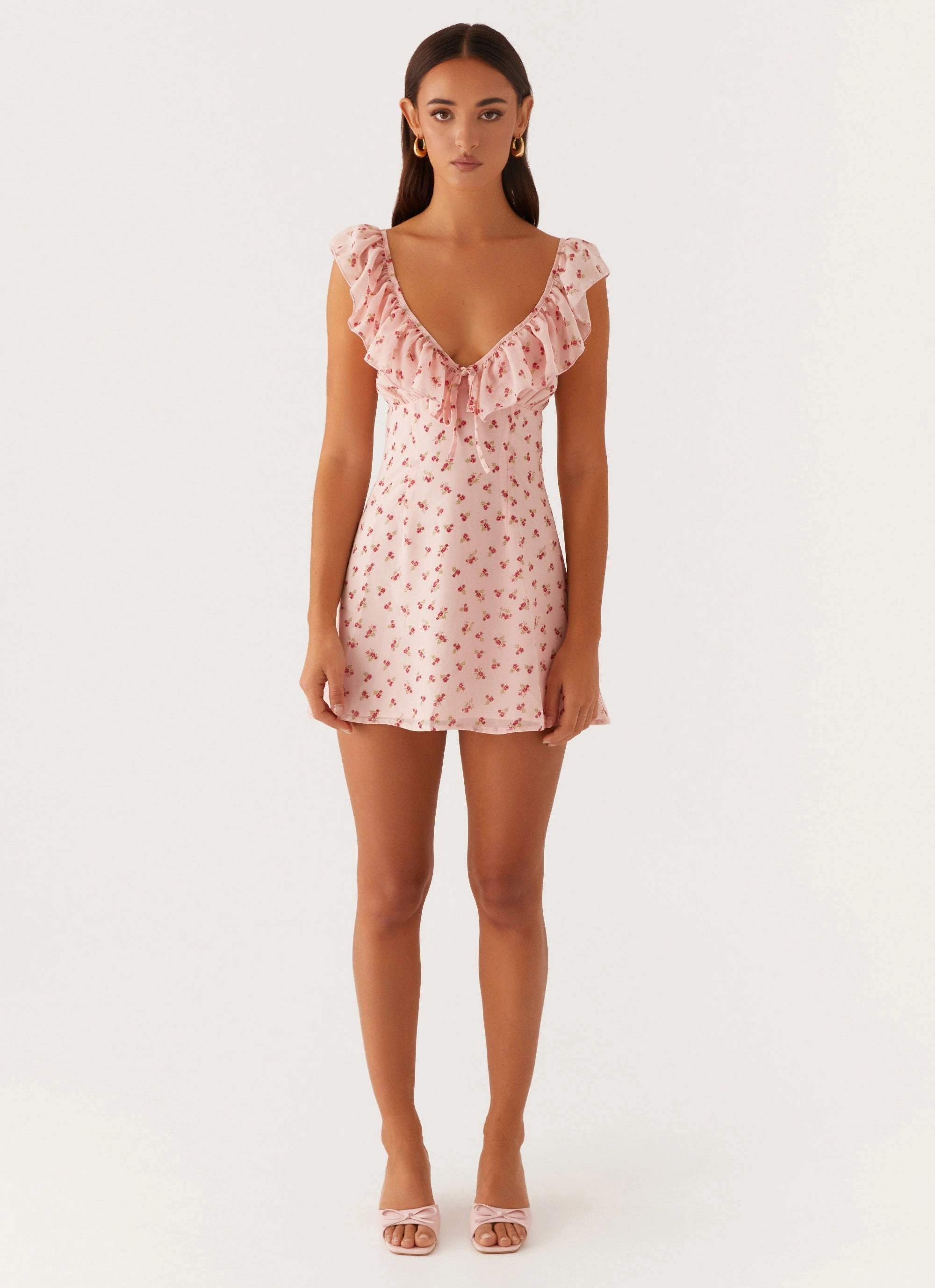 Adrina Ruffle Mini Dress - Pink Flower