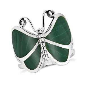 AeraVida Big Green Malachite Butterfly .925 Sterling Silver Ring (7)