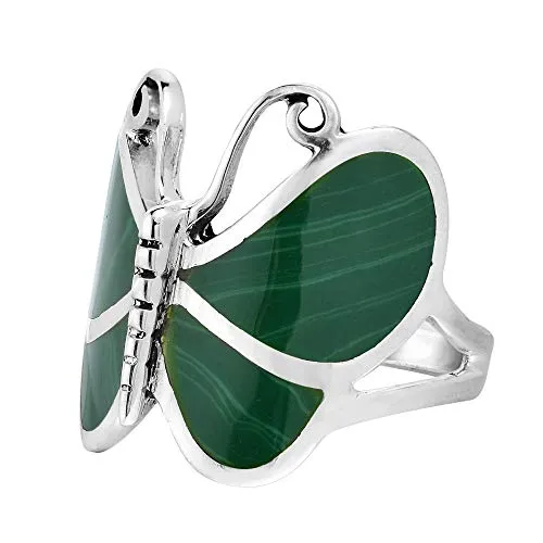 AeraVida Big Green Malachite Butterfly .925 Sterling Silver Ring (7)