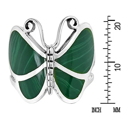 AeraVida Big Green Malachite Butterfly .925 Sterling Silver Ring (7)