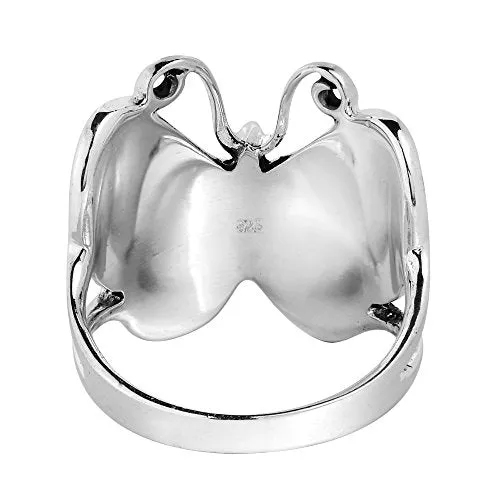 AeraVida Big Simulated Black Onyx Butterfly .925 Sterling Silver Ring (8)