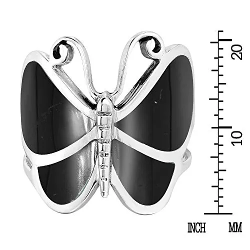 AeraVida Big Simulated Black Onyx Butterfly .925 Sterling Silver Ring (8)