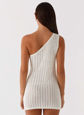 Afterglow One Shoulder Crochet Mini Dress - Ivory Afterglow One Shoulder Crochet Mini Dress - Ivory