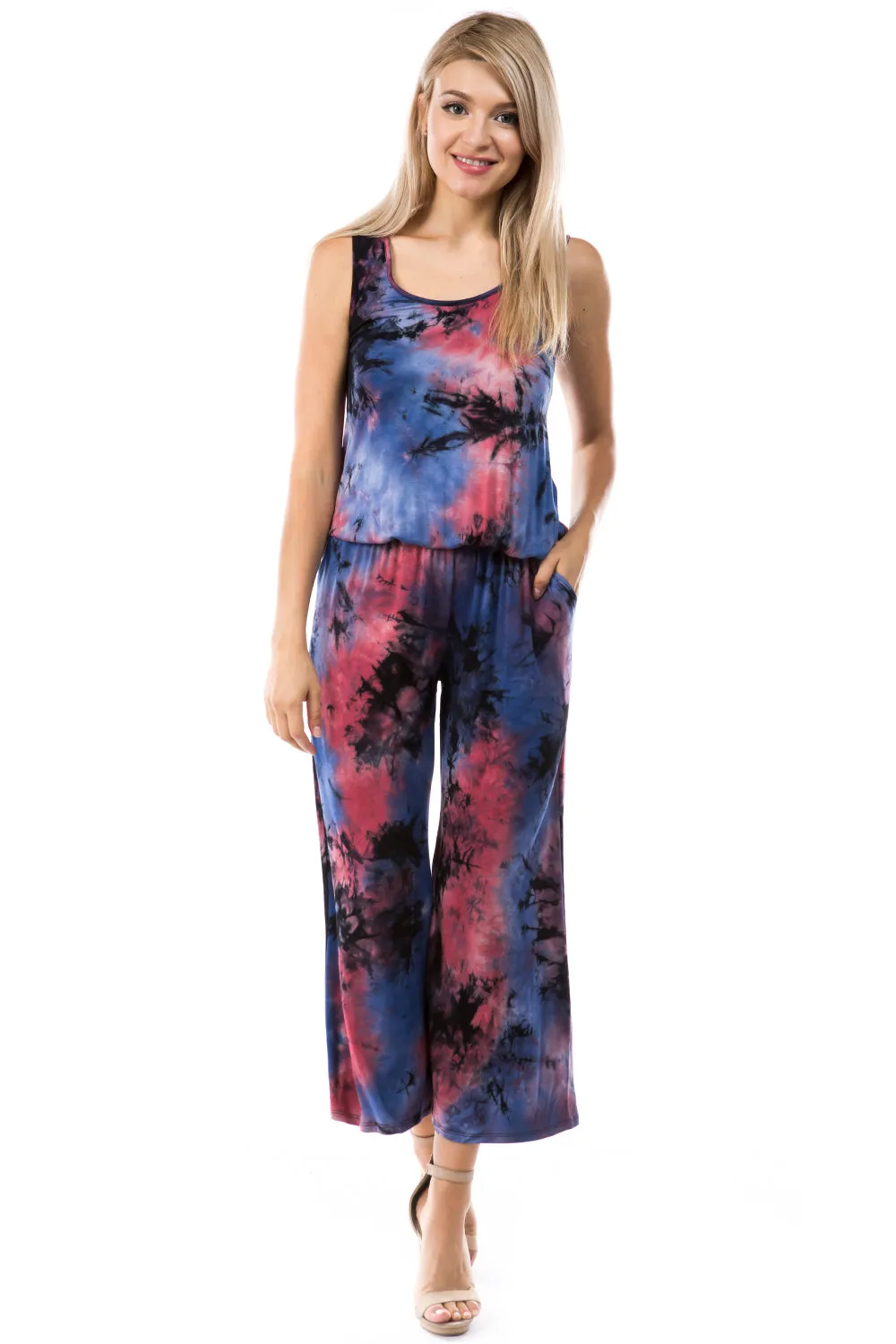 AGNES CAPRI JUMPSUITS (NAVY TIE DYE)- VD2764