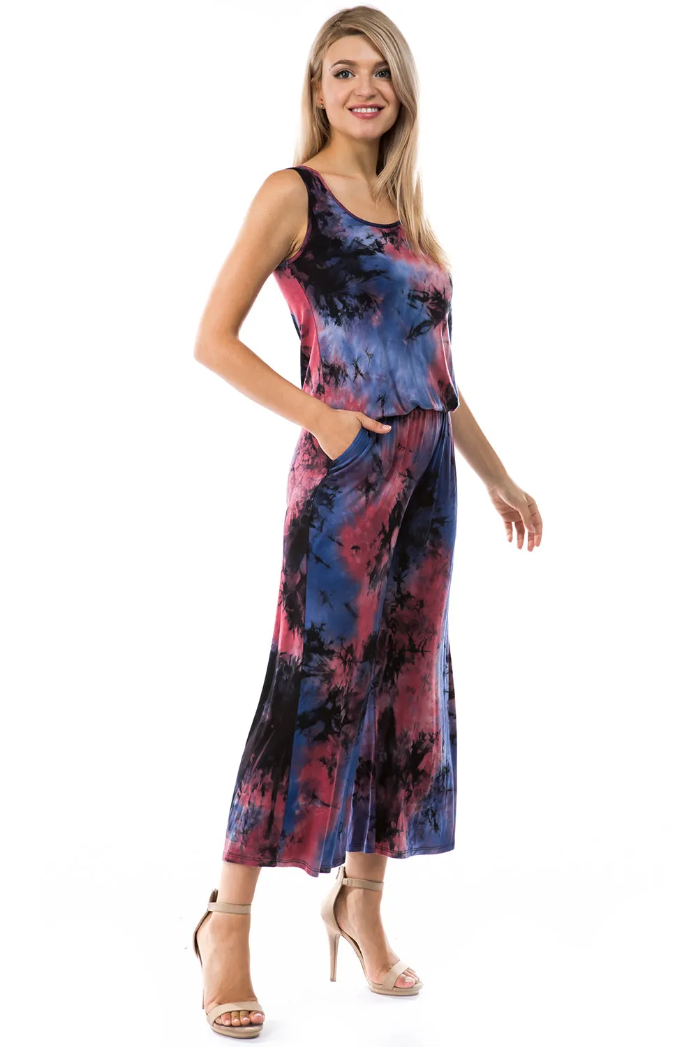 AGNES CAPRI JUMPSUITS (NAVY TIE DYE)- VD2764