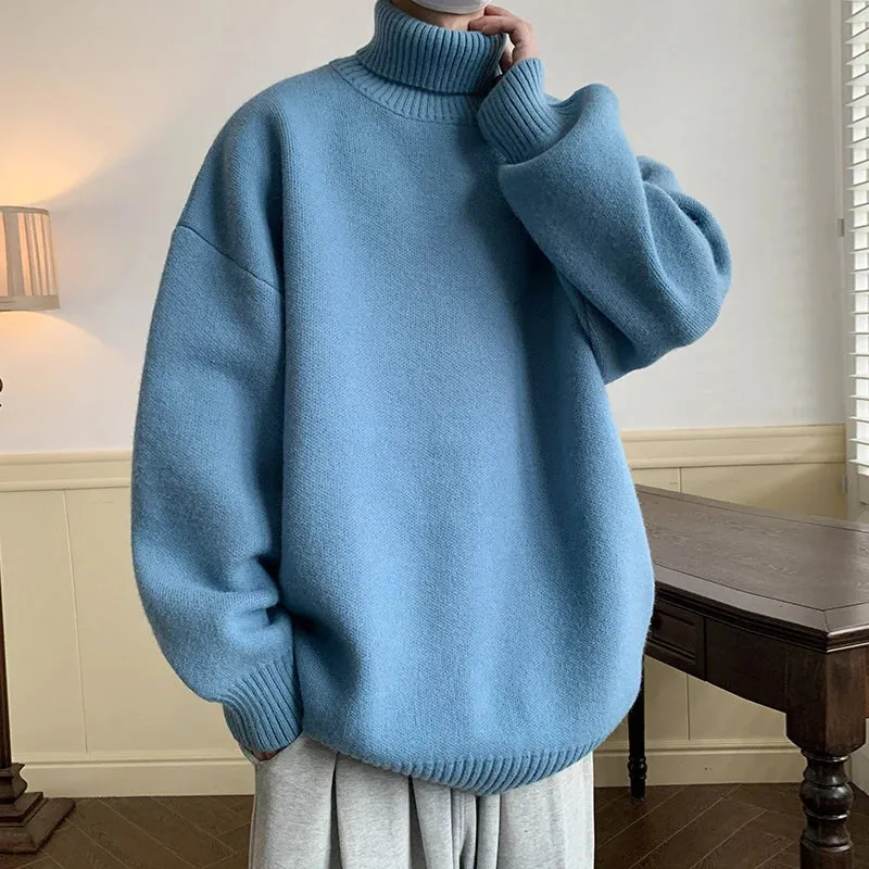 Aidase Men's Turtleneck Sweater Pullover Men Loose Casual Harajuku Korean Fashion Mens Oversized Sweater Fashion Thicken Warm Sweaters