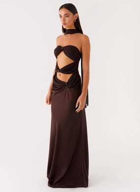 Alaine Scarf Maxi Dress - Dark Chocolate Alaine Scarf Maxi Dress - Dark Chocolate