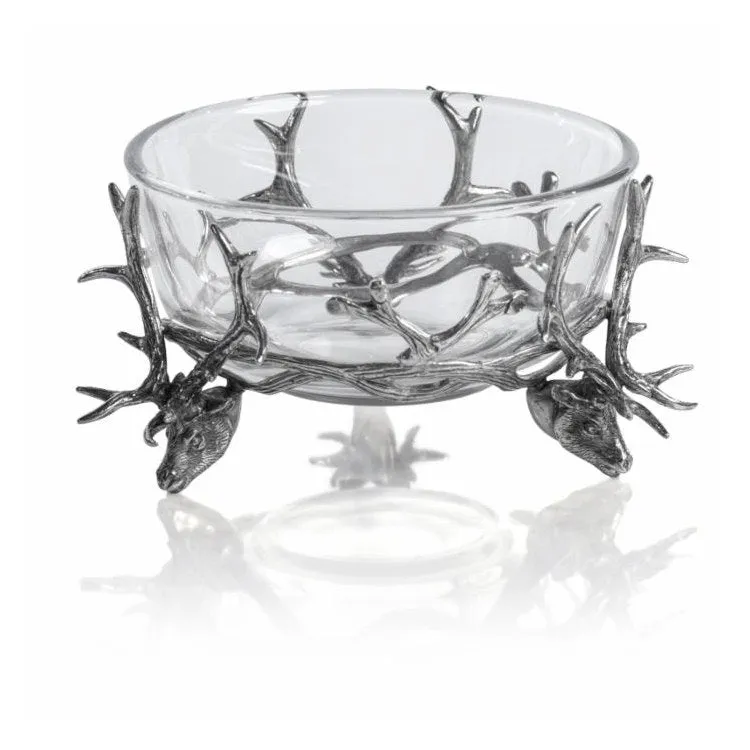 Alberg Stag Head Pewter and Glass Bowl