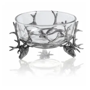 Alberg Stag Head Pewter and Glass Bowl
