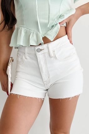 Albus High Rise Cut Hem Denim Mini Shorts (White) Albus High Rise Cut Hem Denim Mini Shorts (White)