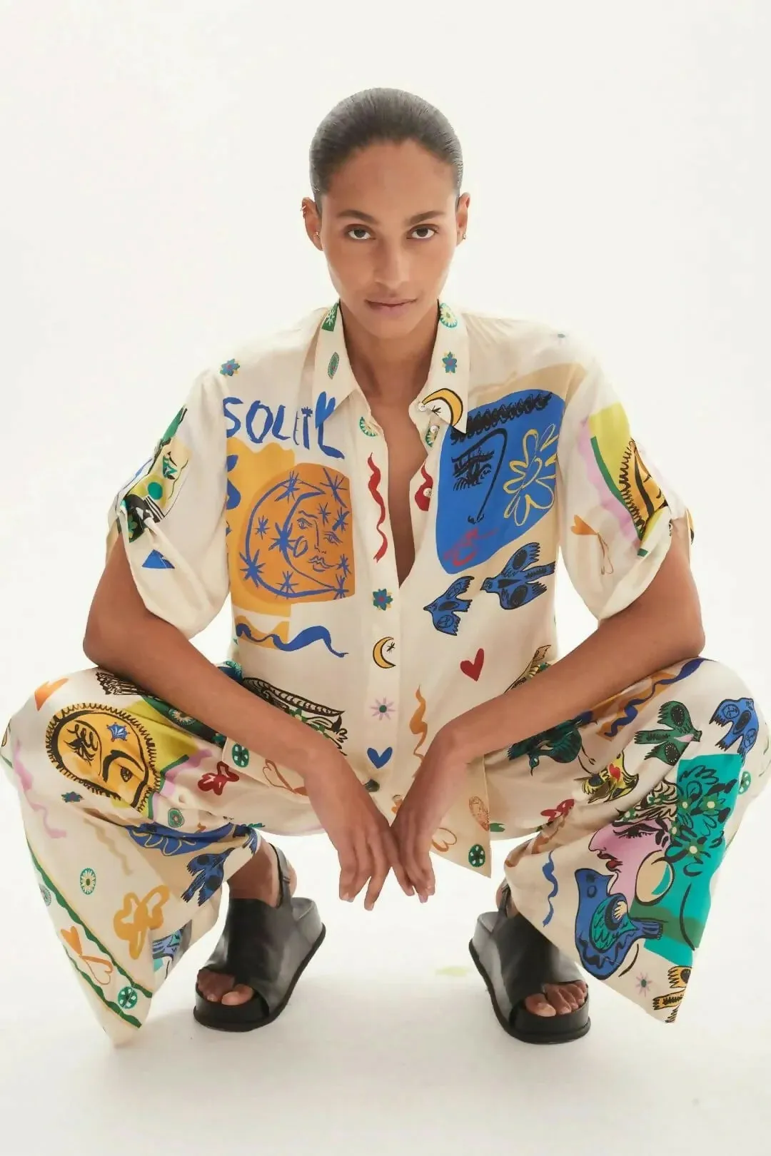 Alemais Soleil SIlk Shirt and Pant Set Print Size AU 14