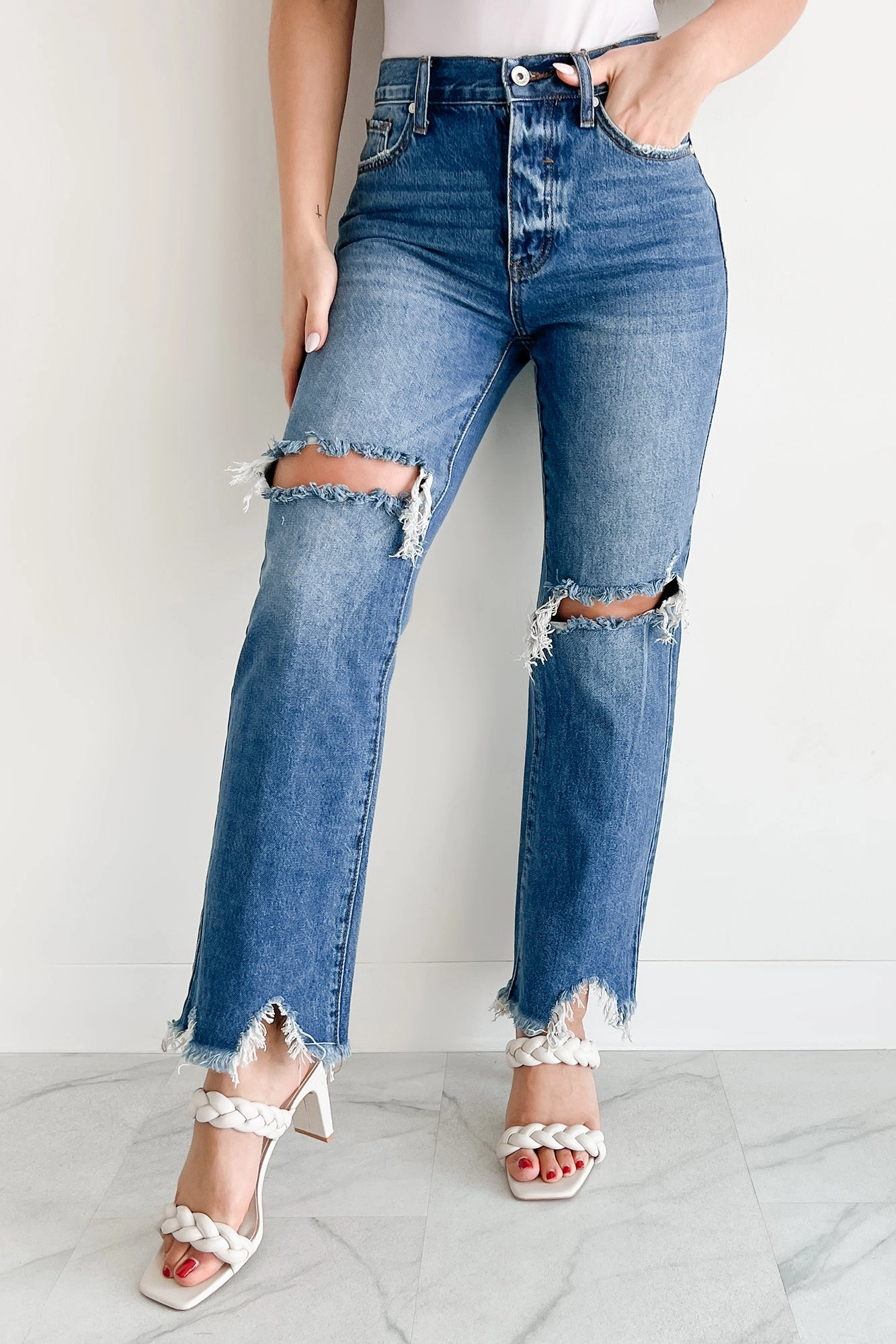 Alexandra Distressed Straight Leg Special A Jeans (Medium Dark)