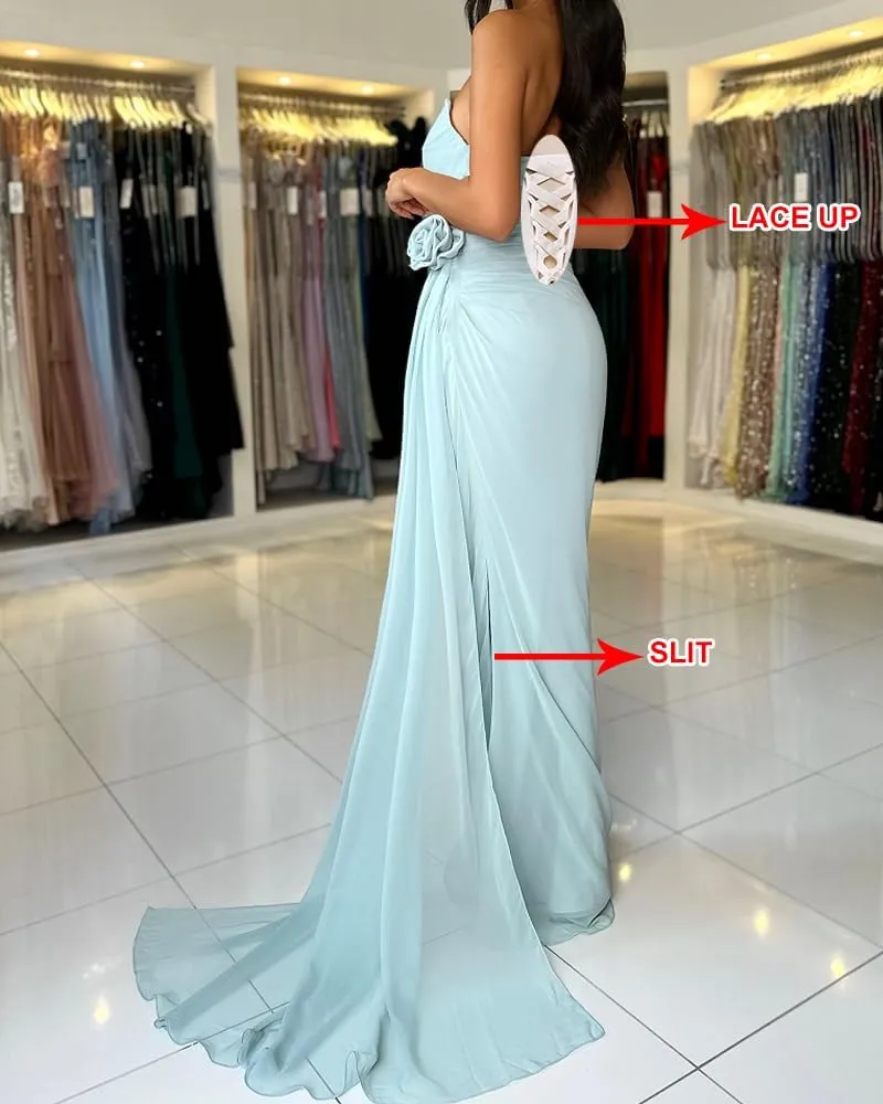 ALFEICE Strapless Chiffon Prom Dress with Side Train Sleeveless Long Homecoming Dress Sexy Bodycon Formal Evening Party Gown
