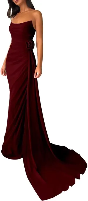 ALFEICE Strapless Chiffon Prom Dress with Side Train Sleeveless Long Homecoming Dress Sexy Bodycon Formal Evening Party Gown