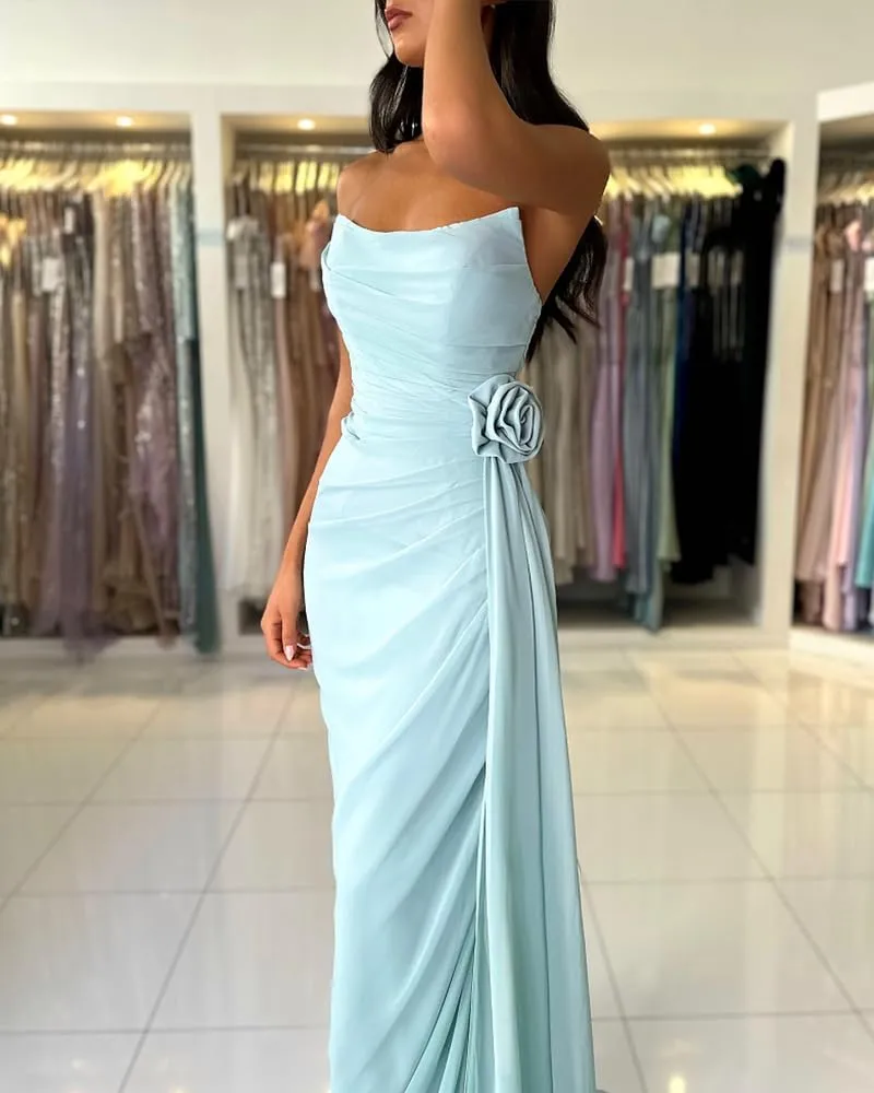 ALFEICE Strapless Chiffon Prom Dress with Side Train Sleeveless Long Homecoming Dress Sexy Bodycon Formal Evening Party Gown