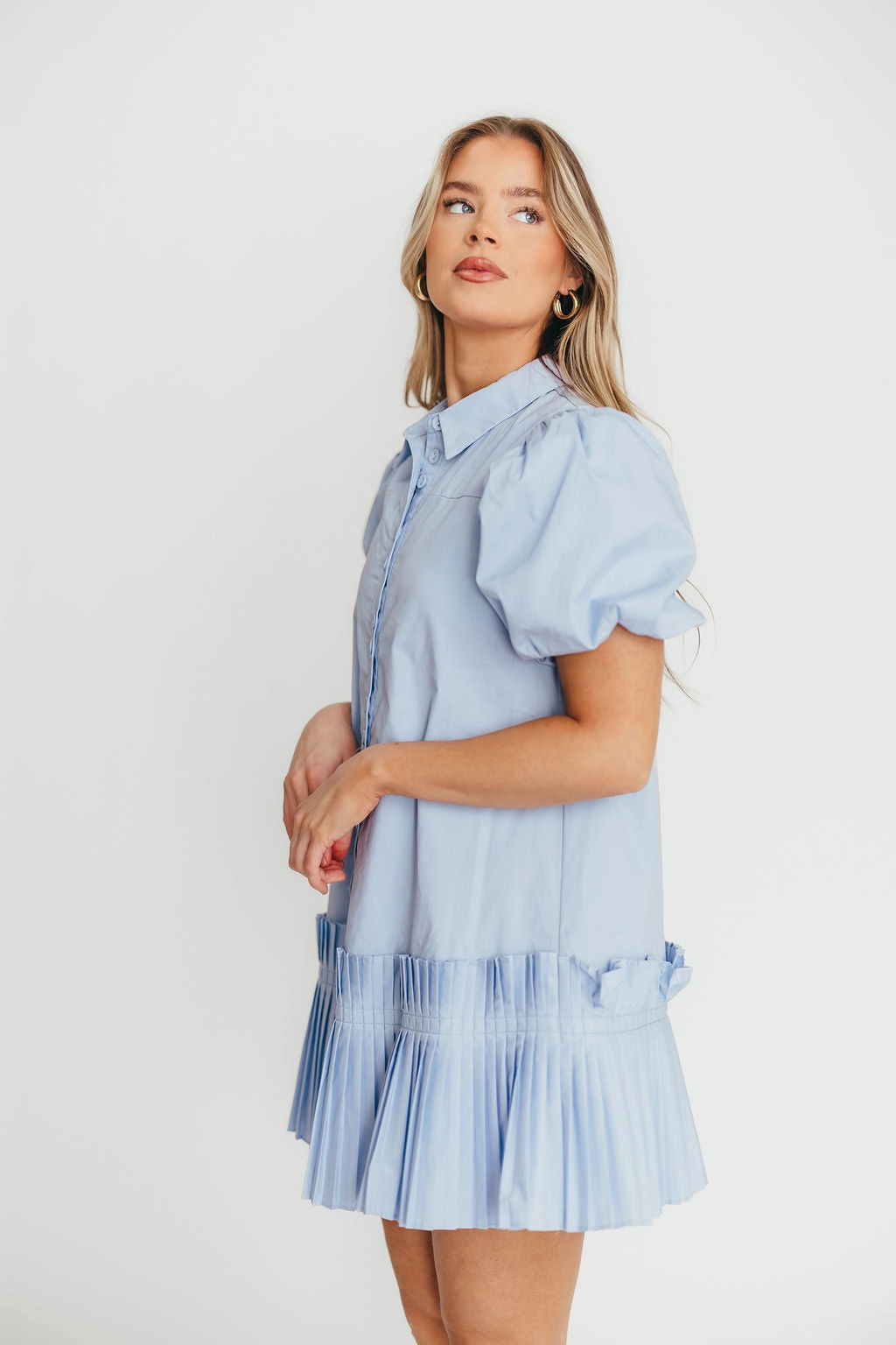 Alicia Pleated Hem Mini Dress in Powder Blue *Final-Sale*
