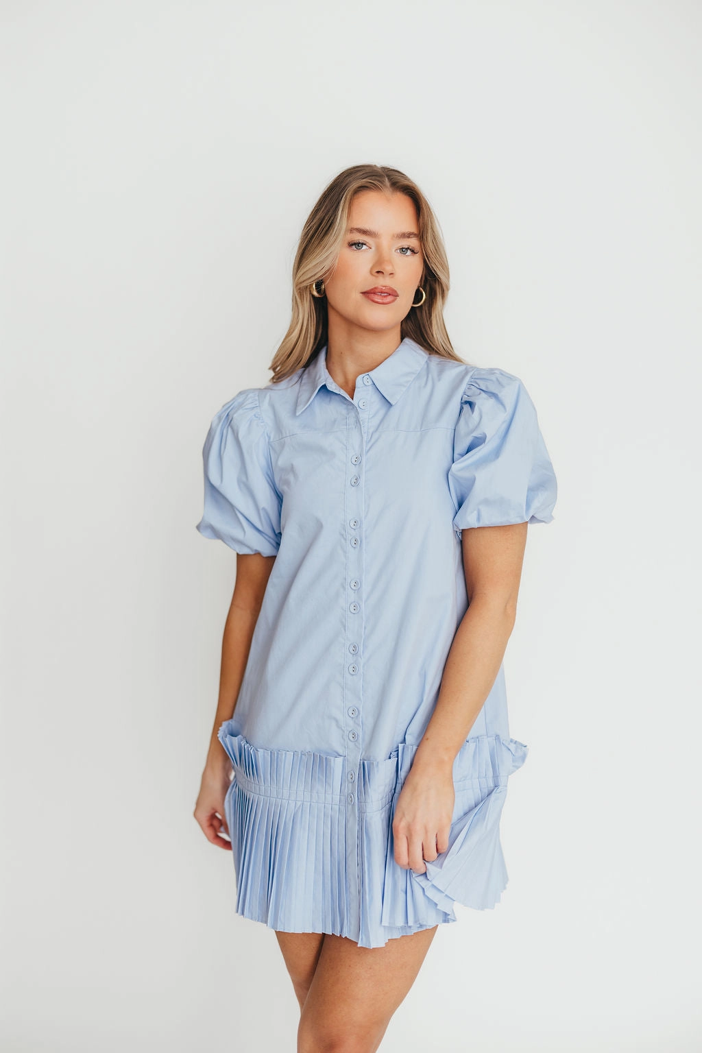 Alicia Pleated Hem Mini Dress in Powder Blue *Final-Sale*