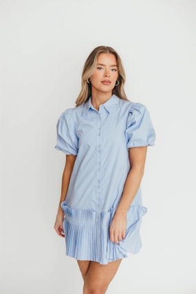 Alicia Pleated Hem Mini Dress in Powder Blue *Final-Sale* Alicia Pleated Hem Mini Dress in Powder Blue *Final-Sale*