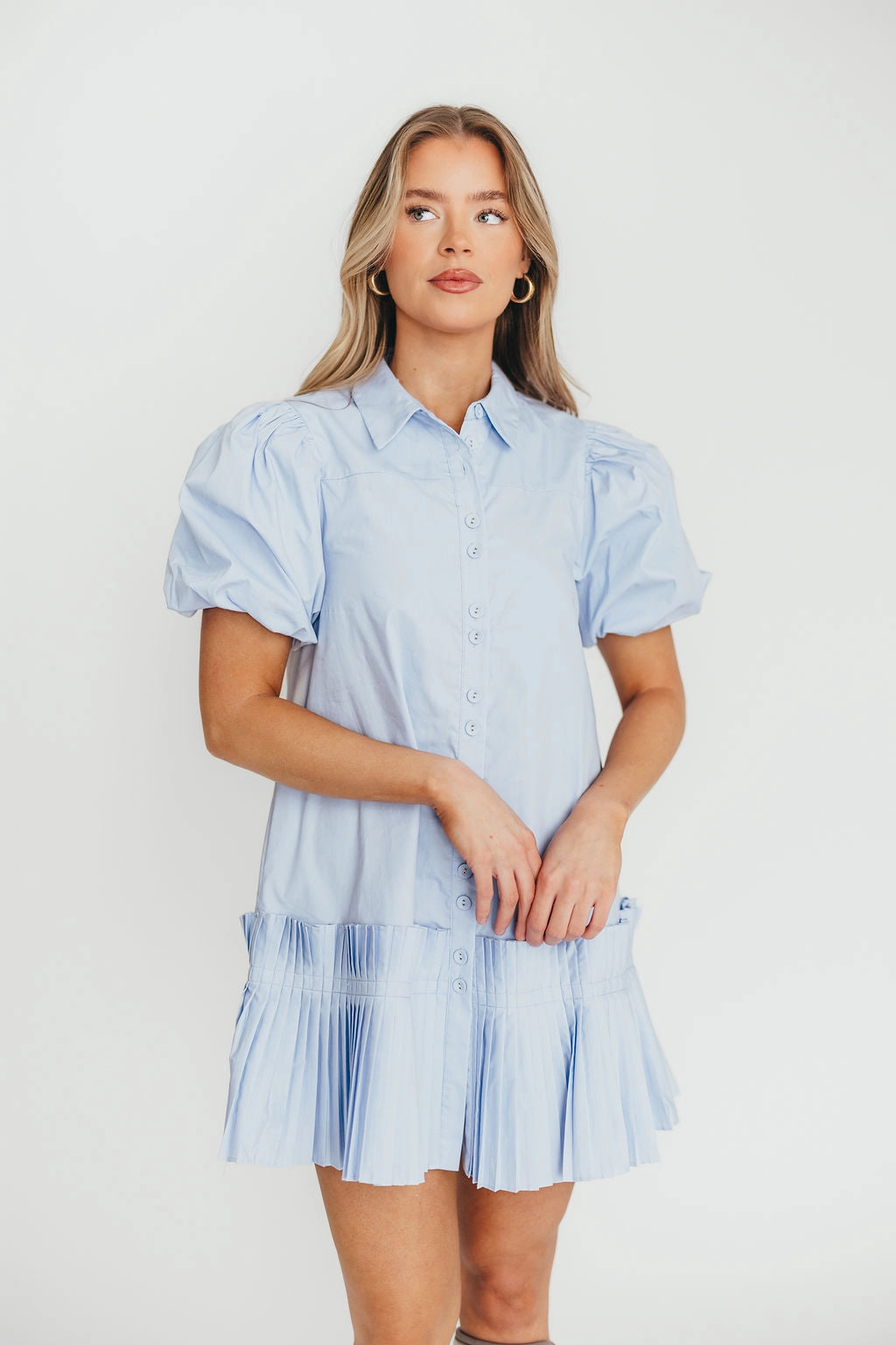 Alicia Pleated Hem Mini Dress in Powder Blue *Final-Sale*