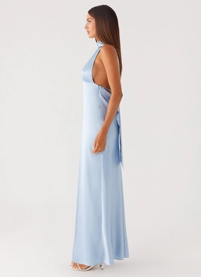 Alicia Satin Halter Maxi Dress - Baby Blue Alicia Satin Halter Maxi Dress - Baby Blue