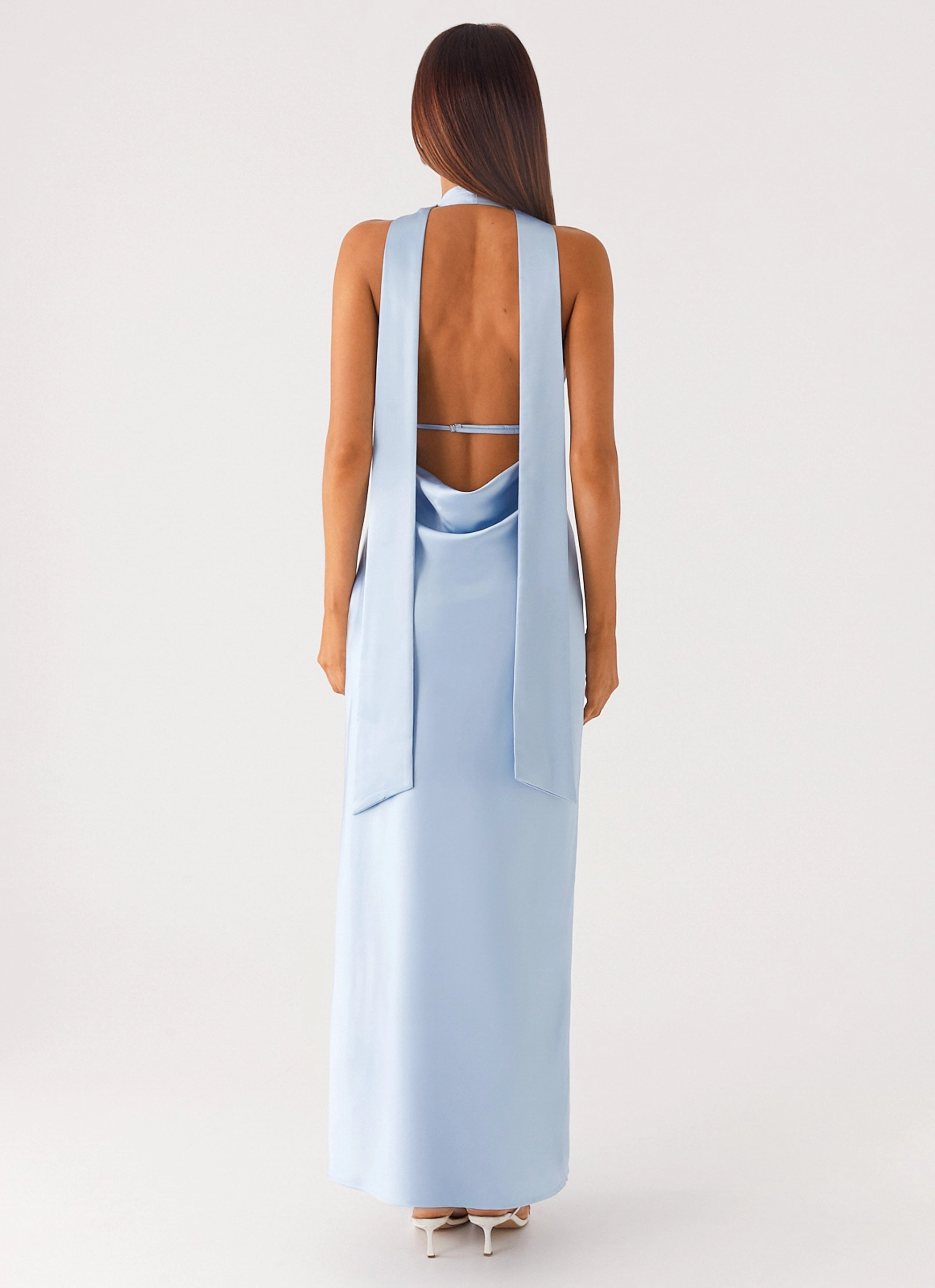 Alicia Satin Halter Maxi Dress - Baby Blue