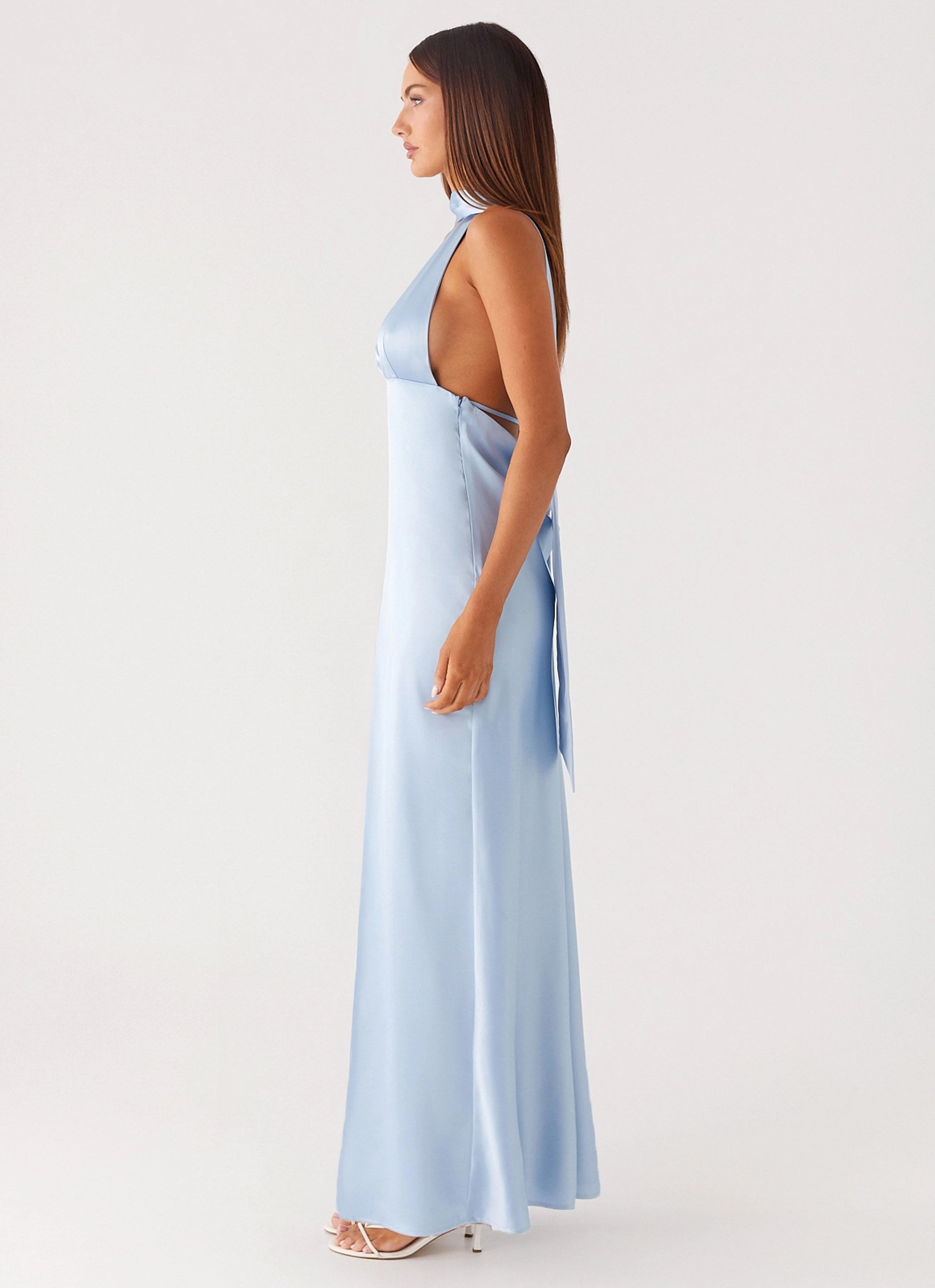 Alicia Satin Halter Maxi Dress - Baby Blue
