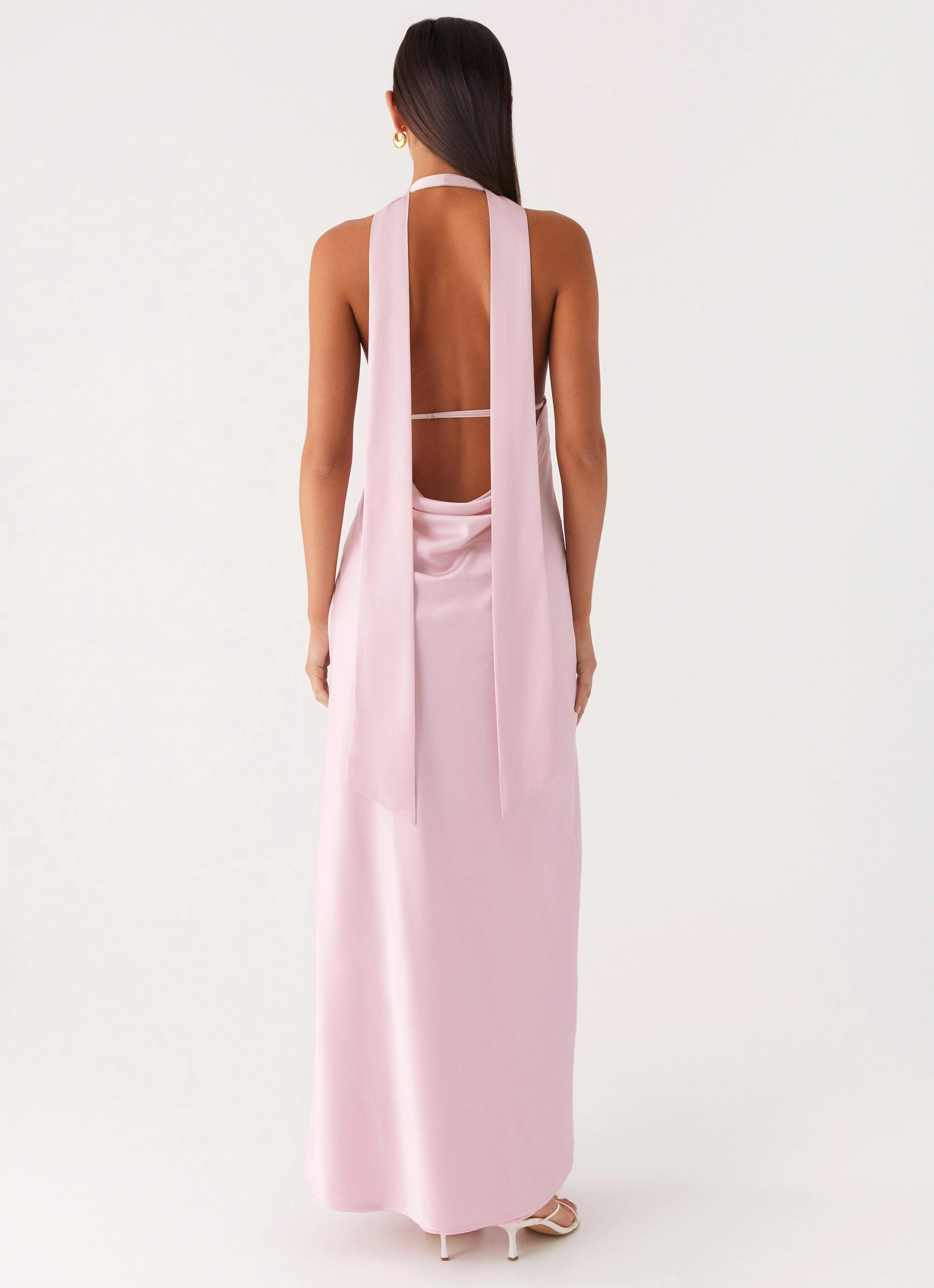 Alicia Satin Halter Maxi Dress - Baby Pink