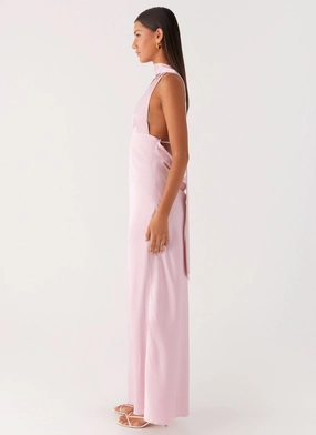 Alicia Satin Halter Maxi Dress - Baby Pink Alicia Satin Halter Maxi Dress - Baby Pink