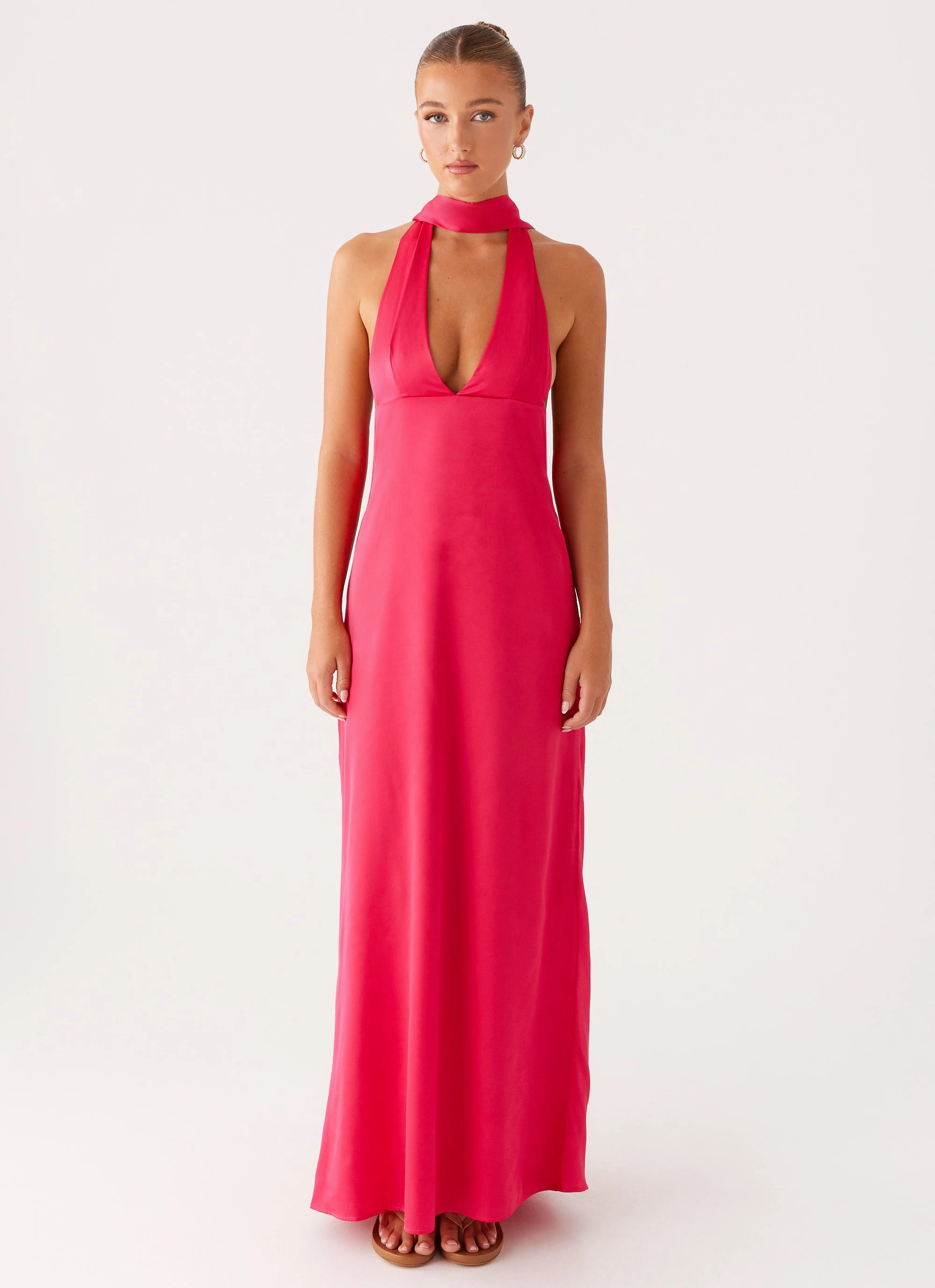 Alicia Satin Halter Maxi Dress - Fuchsia