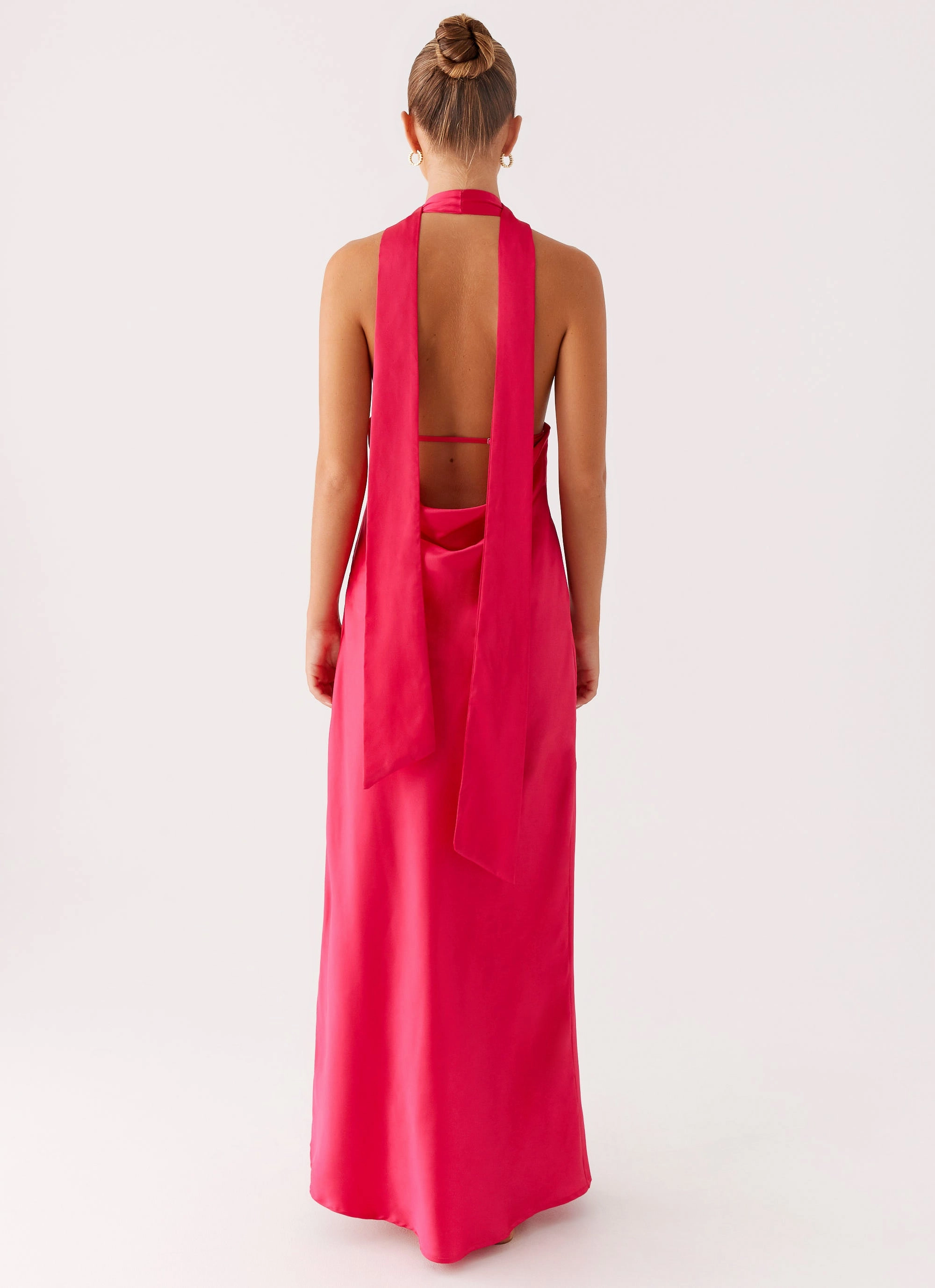 Alicia Satin Halter Maxi Dress - Fuchsia