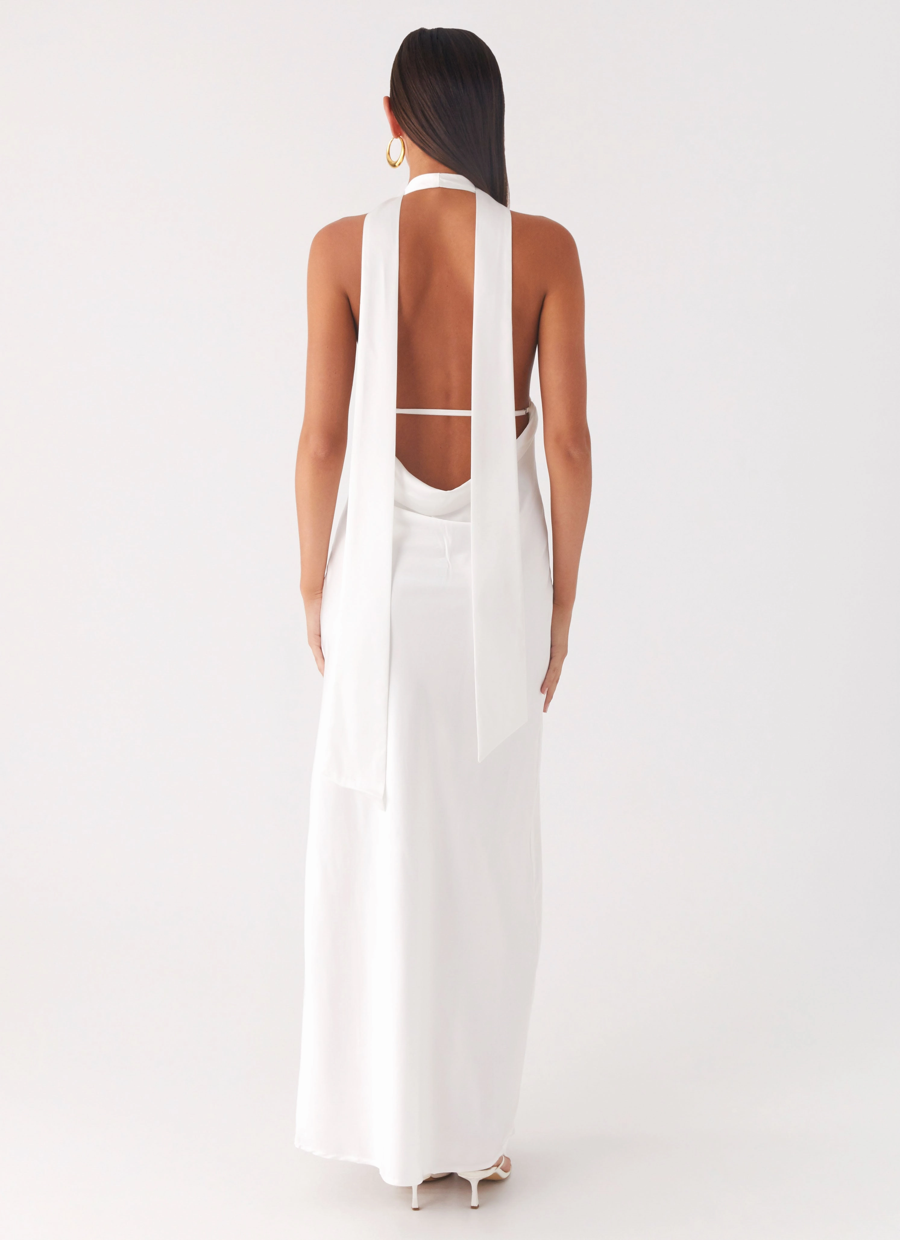 Alicia Satin Halter Maxi Dress - White