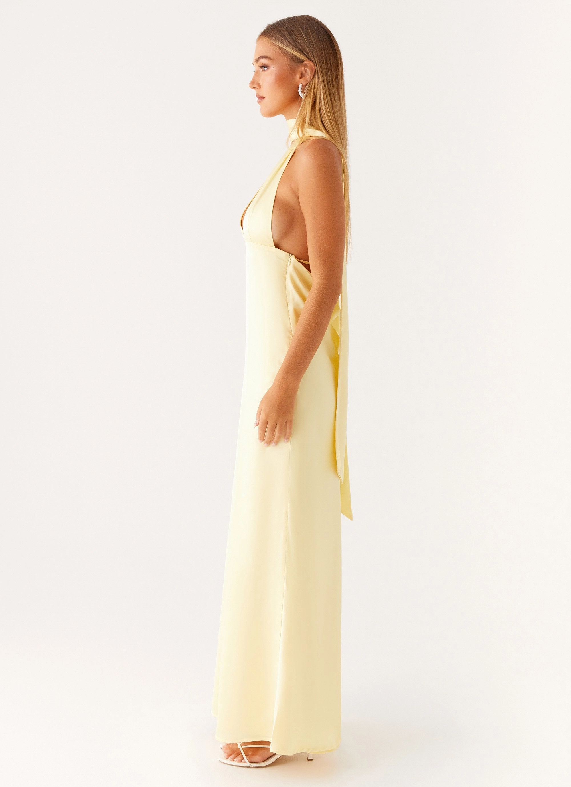 Alicia Satin Halter Maxi Dress - Yellow