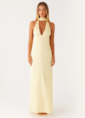 Alicia Satin Halter Maxi Dress - Yellow Alicia Satin Halter Maxi Dress - Yellow