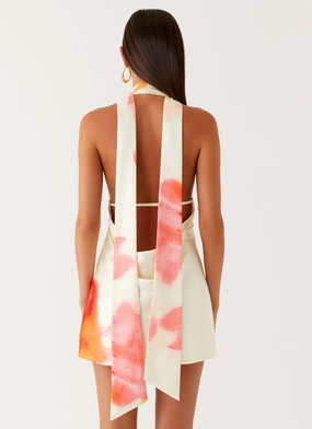Alicia Satin Halter Mini Dress - Mimosa Blossom Alicia Satin Halter Mini Dress - Mimosa Blossom