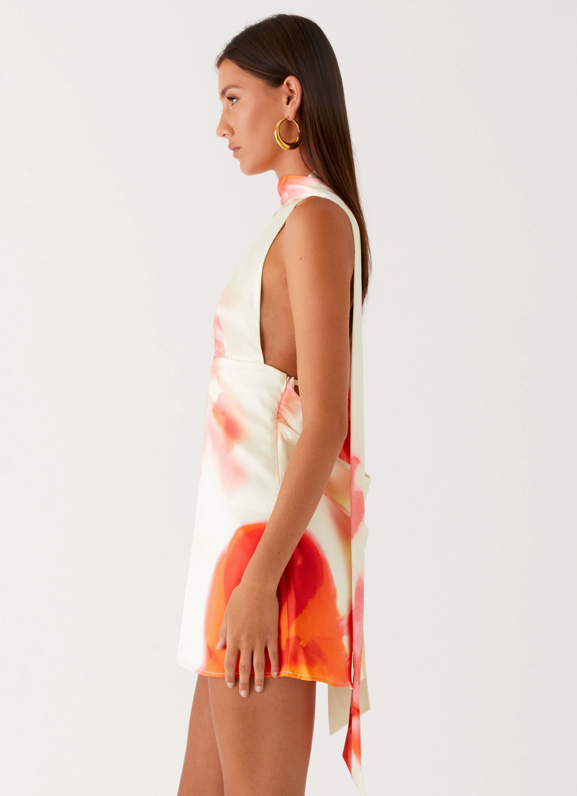 Alicia Satin Halter Mini Dress - Mimosa Blossom