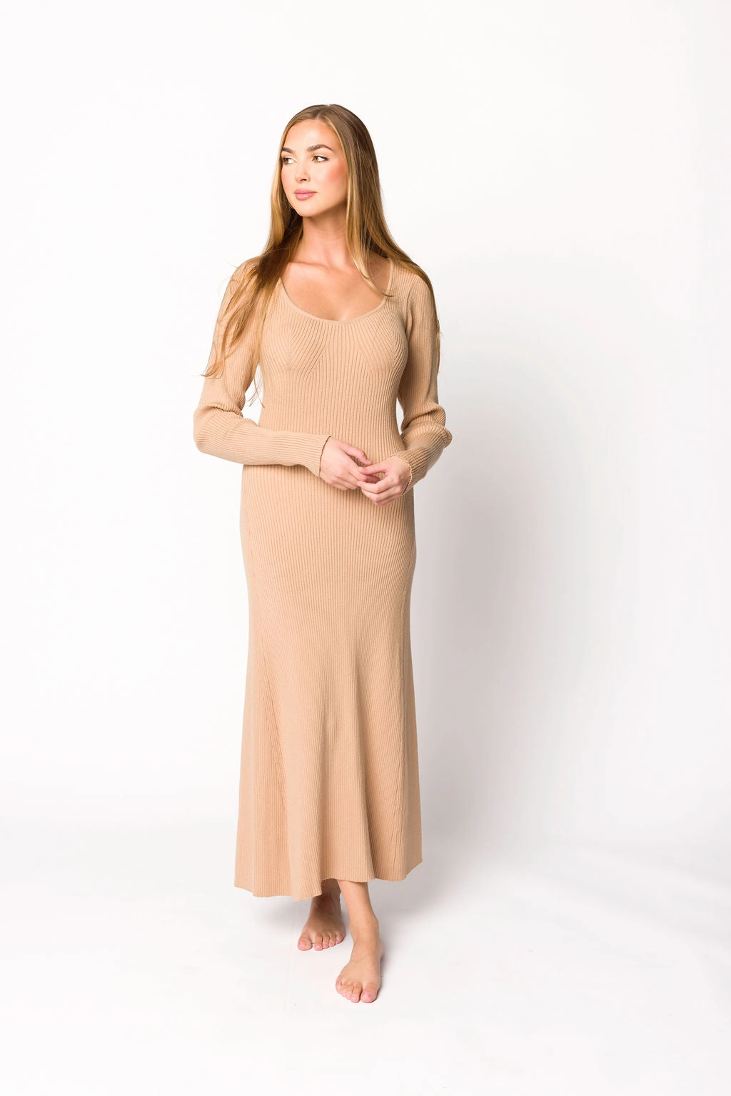 Alison Knit Sweater Maxi Dress in Almond
