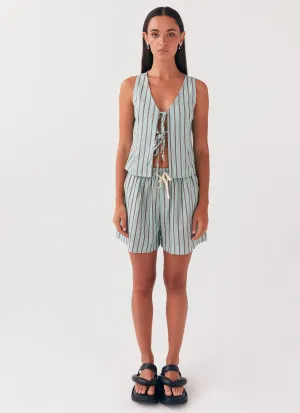 Allania Linen Shorts - Coastal Stripe Allania Linen Shorts - Coastal Stripe